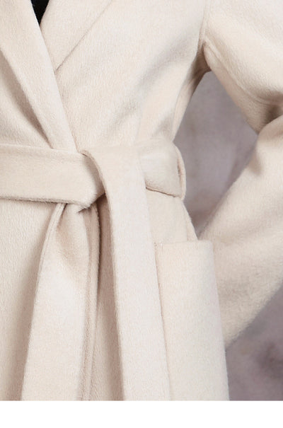 Abrigo de Lana Blanco Crema Ajustado Temperamento Otoño Invierno Mujer - Image 14