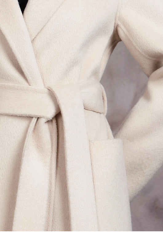 Abrigo de Lana Blanco Crema Ajustado Temperamento Otoño Invierno Mujer - Image 14
