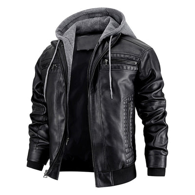 Chaqueta de Cuero PU con Capucha y Bolsillos con Cierre para Hombre - Image 4