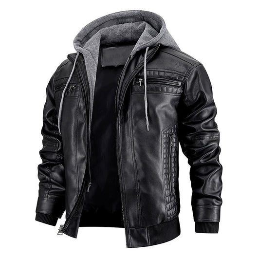 Chaqueta de Cuero PU con Capucha y Bolsillos con Cierre para Hombre - Image 4