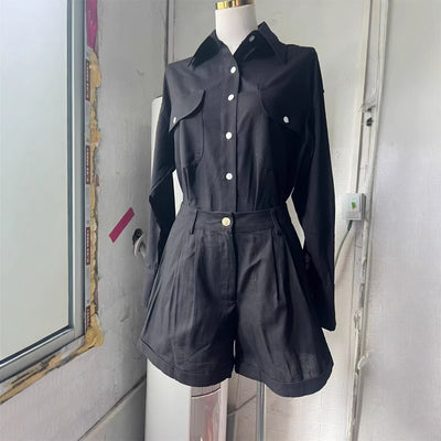Conjunto de Lino y Algodón: Blusa Suelta de Manga Larga + Short de Cintura Alta - Image 5