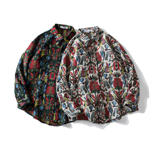 Camisa Étnica Retro Suelta para Hombre - Cálida y Versátil