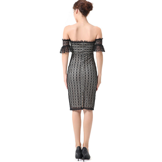 Vestido de Fiesta Slim Fit con Contraste de Encaje y Cuello Camisero - Image 2