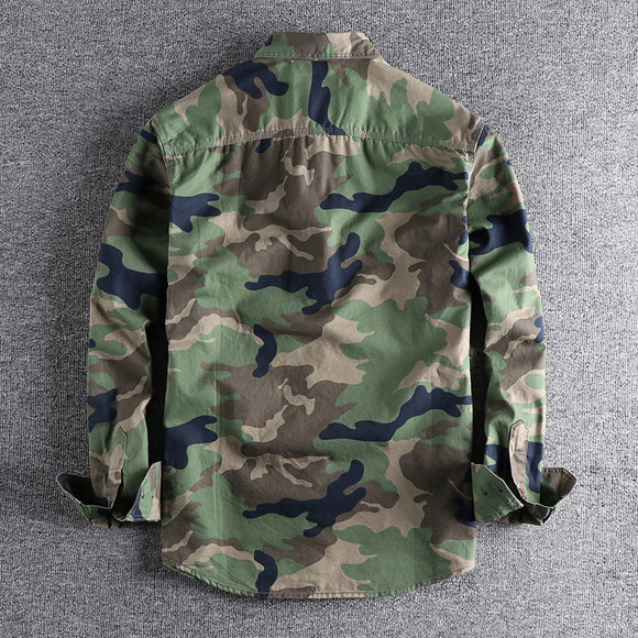 Camisa Overol Camuflado Lavado Clásico Manga Larga para Hombre