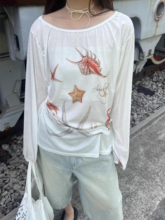 Blusa de Protección Solar con Cuello Ancho y Hombros Descubiertos - Manga Larga para Mujer - Image 10