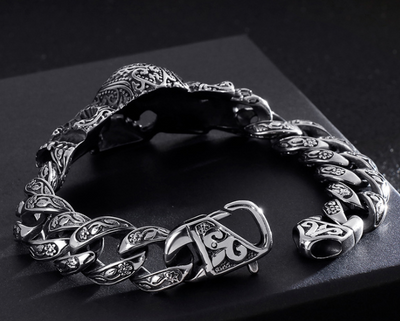 Pulsera de Acero Titanio con Calavera y Cruz - Diseño Dominio Vintage para Hombre - Image 9