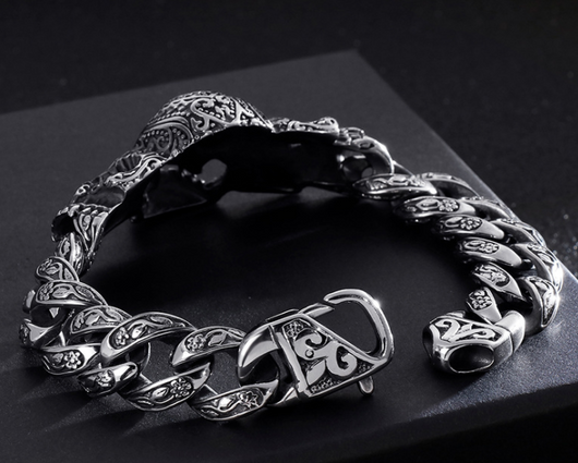 Pulsera de Acero Titanio con Calavera y Cruz - Diseño Dominio Vintage para Hombre - Image 9