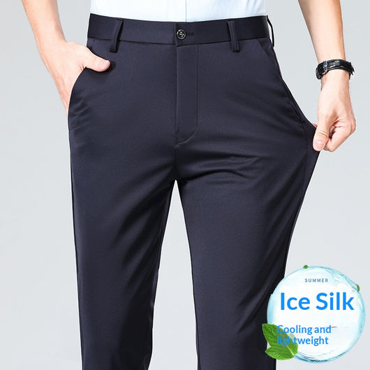 Pantalones Casuales Ejecutivos Slim Fit Ice Silk Antirruga para Hombre - Image 4