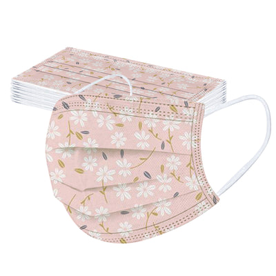 Stack of disposable facial masks with a watercolor floral pattern of red, pink, and orange roses and green leaves. - Image 28