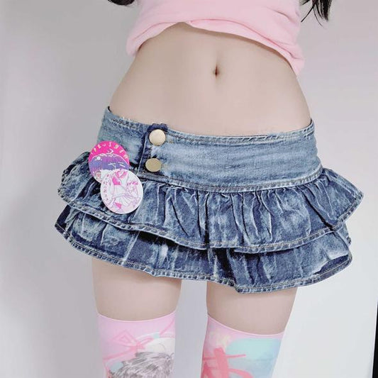Minifalda Denim Ajustada Baja con Shorts de Seguridad