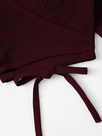 Blusa Crop Top Manga Murciélago Rojo Oscuro para Otoño e Invierno - Image 12