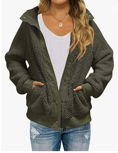 Cardigan de Polar Grueso con Bolsillos para Mujer - Abrigo Cálido de Color Puro - Image 16