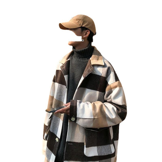 Abrigo Cuadrille Suelto Estilo Hong Kong para Jóvenes - Lana Otoño Invierno - Image 14