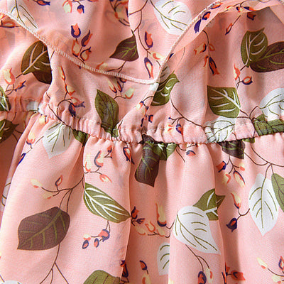 Vestido Infantil Bohemio Gasa Hojas Sin Mangas - Image 23