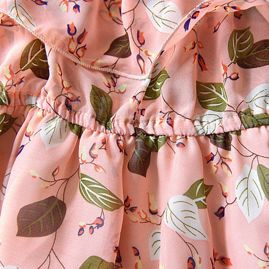 Vestido Infantil Bohemio Gasa Hojas Sin Mangas - Image 23