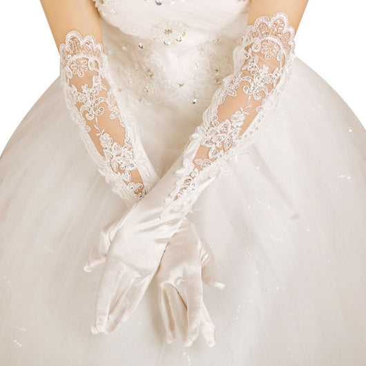Guantes de Novia Satén y Encaje Bordado para Boda - Image 7