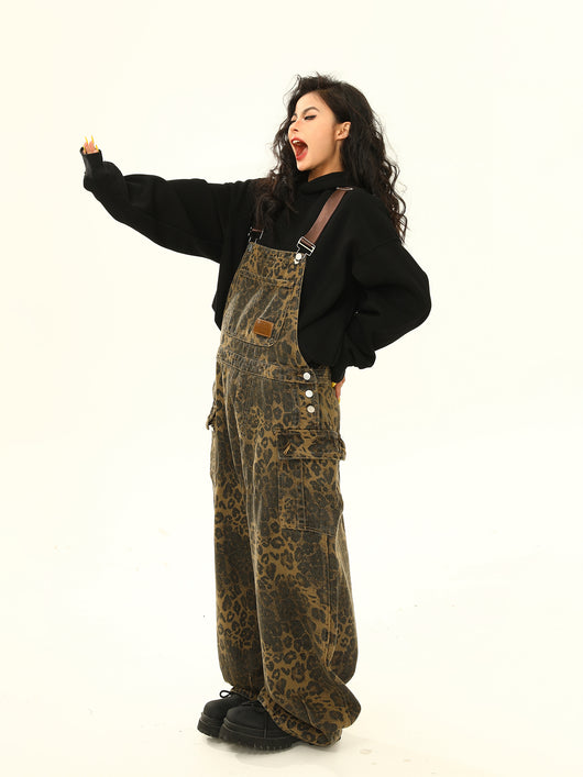 Pantalón Cargo Leopardo con Tirantes Ancho Pierna Suelta - Image 11