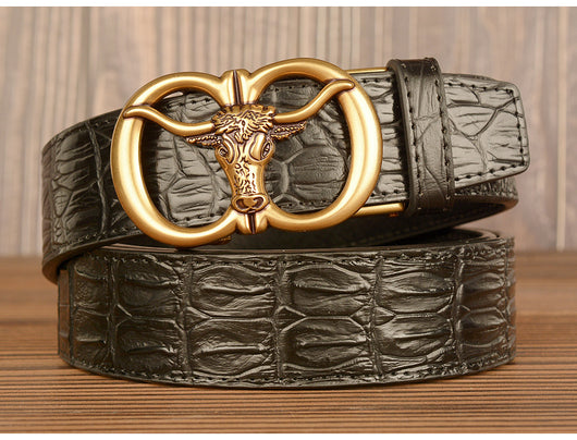 Cinturón para Hombre con Hebilla Automática Estilo Retro Cabeza de Buey - Image 16