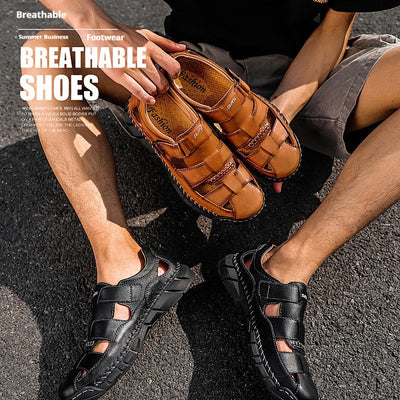 Sandalias Grandes para Hombre con Velcro y Detalles Cosidos