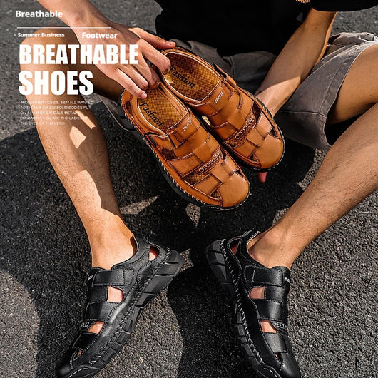 Sandalias Grandes para Hombre con Velcro y Detalles Cosidos