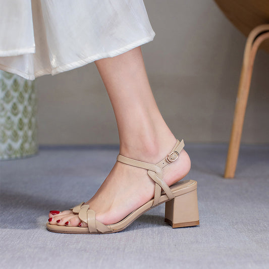 Sandalias de Tacón Grueso para Mujer con Hebilla de Cuero - Image 2
