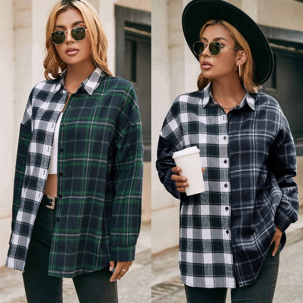 Camisa Cuadriculada con Bloques de Color para Mujer