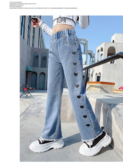 Pantalones Denim Anchos Casuales Estilo Funky con Detalle Love - Image 9