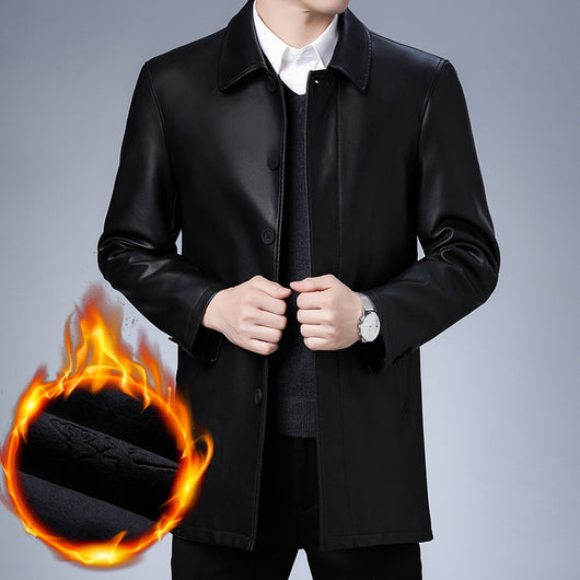 Chaqueta de Cuero para Hombre con Forro Térmico y Solapa