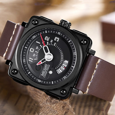 Reloj Deportivo Cuarzo Hombre Esfera Grande Calendario Correa Cuero
