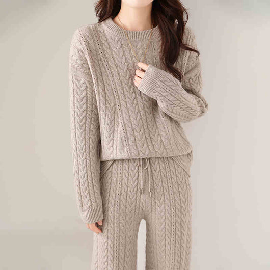 Conjunto de Suéter y Pantalón de Lana Pura para Mujer - Diseño Holgado y Adelgazante - Image 6
