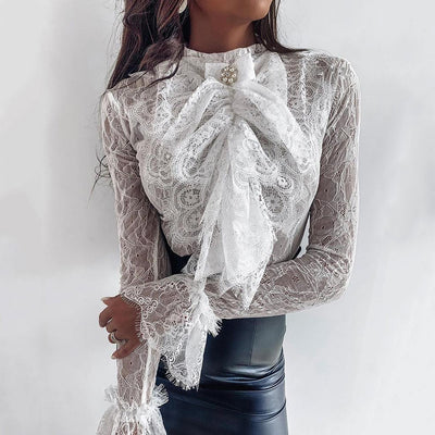 Blusa Ajustada de Encaje con Mangas Largas para Mujer - Image 9