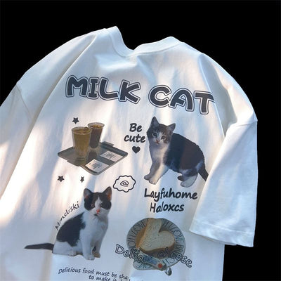 Playera de Gato Cartoon Cuello Redondo Manga Corta Unisex - Image 4