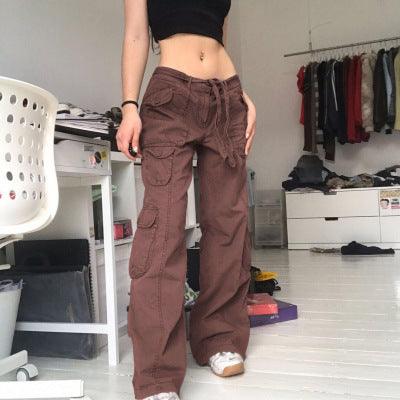 Pantalones Cargo Sueltos Vintage Americano con Múltiples Bolsillos y Detalles Desgastados - Image 9