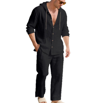 Conjunto de Camisa y Pantalón de Lino Holgado con Capucha - Comodidad Respirante - Image 5