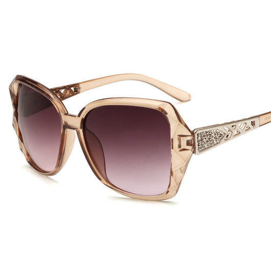 Women's retro big frame sunglasses with brown faceted frames, gradient purple lenses, and rhinestone-detailed silver temples. - Image 9