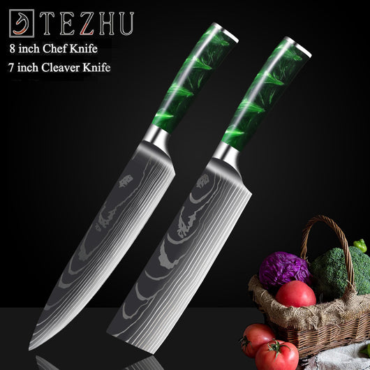 Cuchillo Damasco con Mango de Resina Verde y Grabado Láser - Image 16