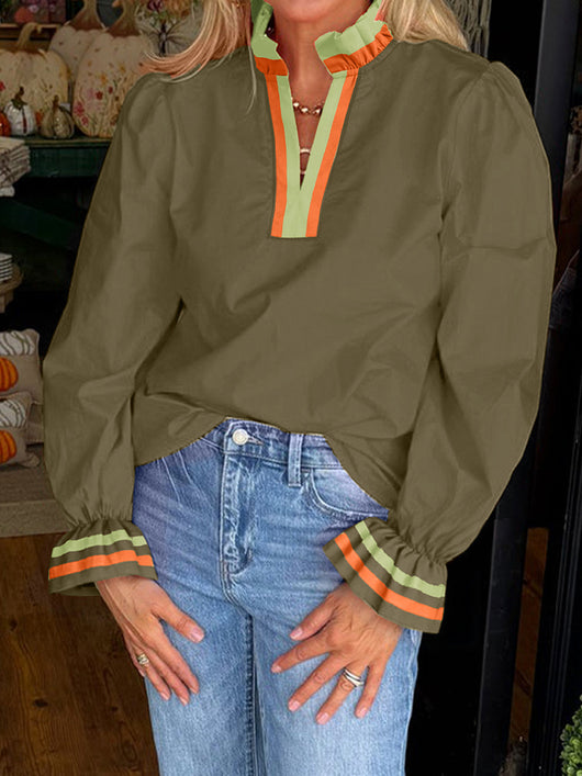 Blusa Suelta con Volantes y Cuello en V de Manga Larga - Image 19
