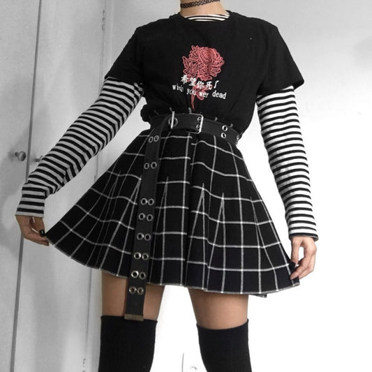Minifalda Cuadriculada de Talle Alto con Paneles - Image 2