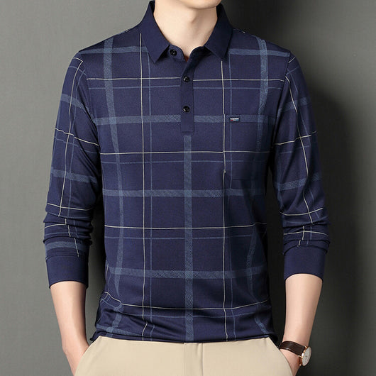Polo Casual de Rayas Manga Larga para Hombre - Otoño