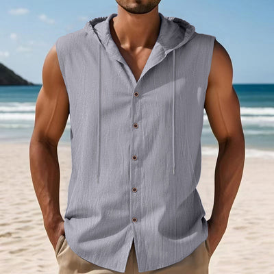 Camisa sin Mangas de Lino con Capucha para Hombre - Image 5