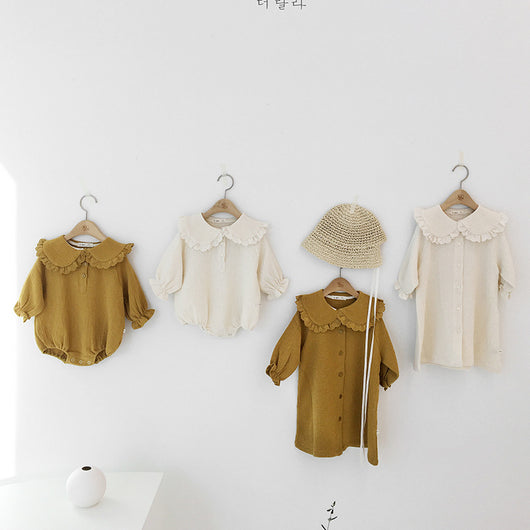Vestido Princesa Mori con Cuello de Hoja de Loto - Mono Largo Liso para Niña - Image 9