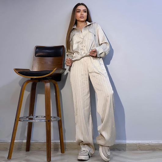 Conjunto Casual de Camisa Rayada y Pantalón Palazzo - Image 27