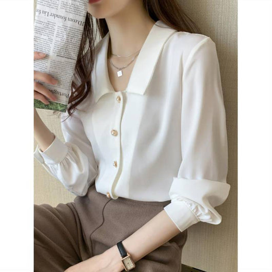 Blusa de Satén Estilo Coreano con Mangas Largas y Temperamento Exclusivo - Image 6