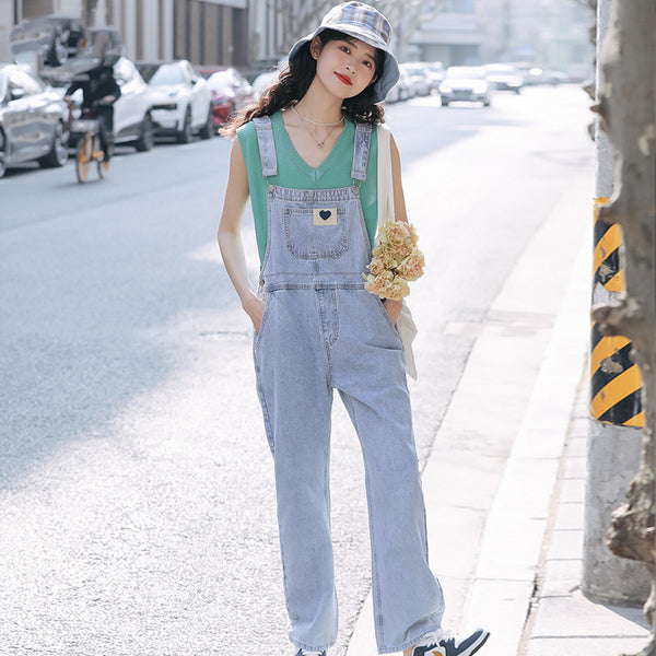 Pantalón Denim Slim Cintura Alta con Tirantes de Diseño