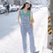 Pantalón Denim Slim Cintura Alta con Tirantes de Diseño