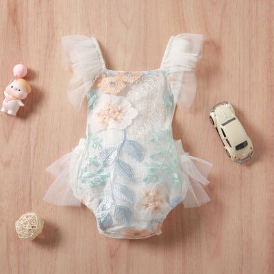 Mono de Encaje para Bebé Niña con Mangas de Tul Bordado