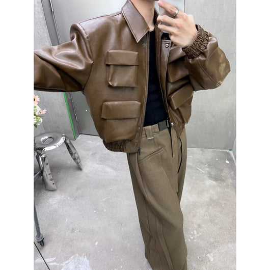 Chaqueta de Cuero Estilo Coreano con Diseño de Corte Moderno - Image 4