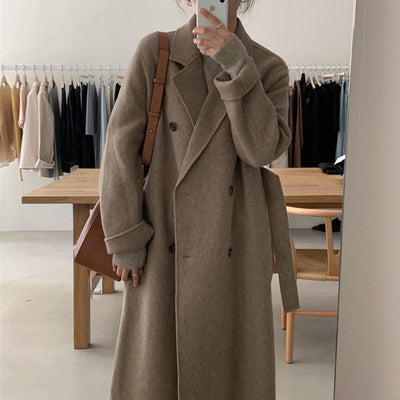 Abrigo de Lana Largo Elegante Doble Botonadura Oversize