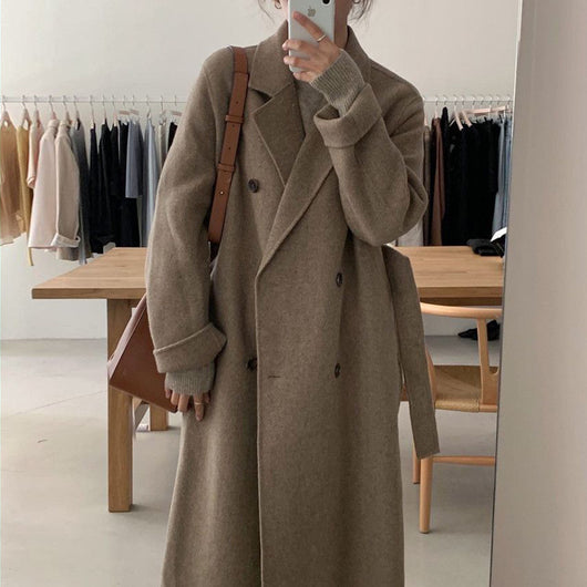 Abrigo de Lana Largo Elegante Doble Botonadura Oversize