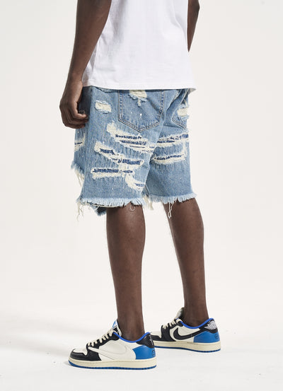 Shorts de Mezclilla Rotos con Parches - Estilo Urbano Desgastado para Hombre - Image 10